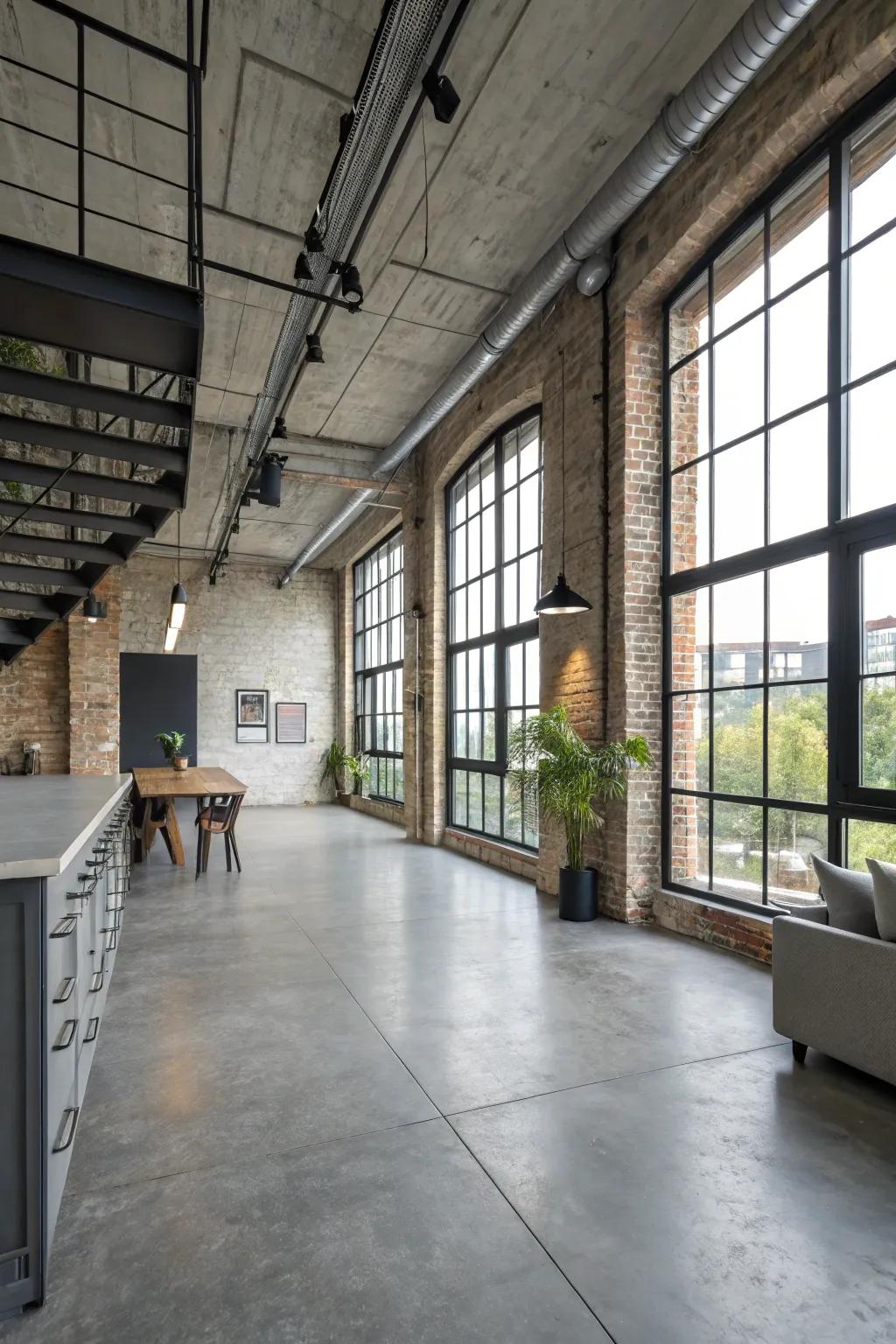 Greyish concrete flooring adds an industrial edge to this contemporary loft.