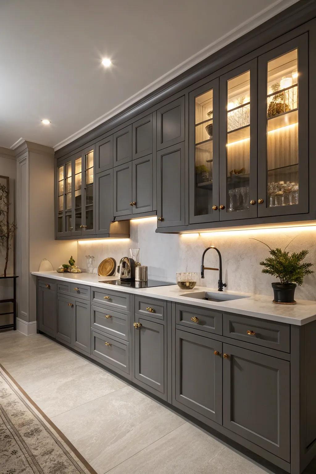 Charcoal grey crafts a dramatic and opulent kitchen vibe.