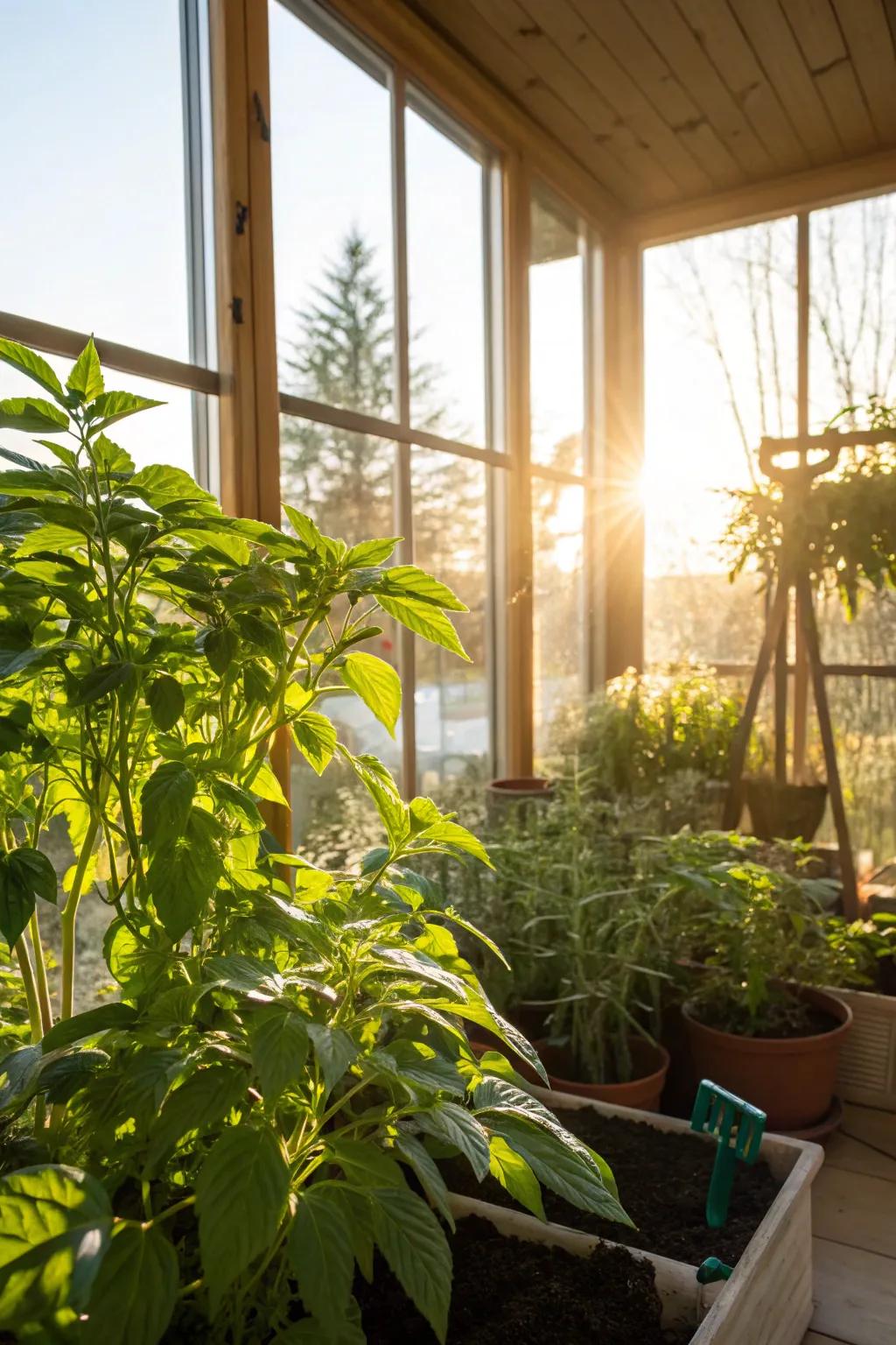 Sunlight from windows helps plants grow in your inside garden.