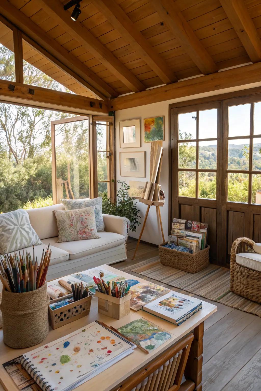 A guest house doubled as a creative studio, perfect for artistic inspiration.