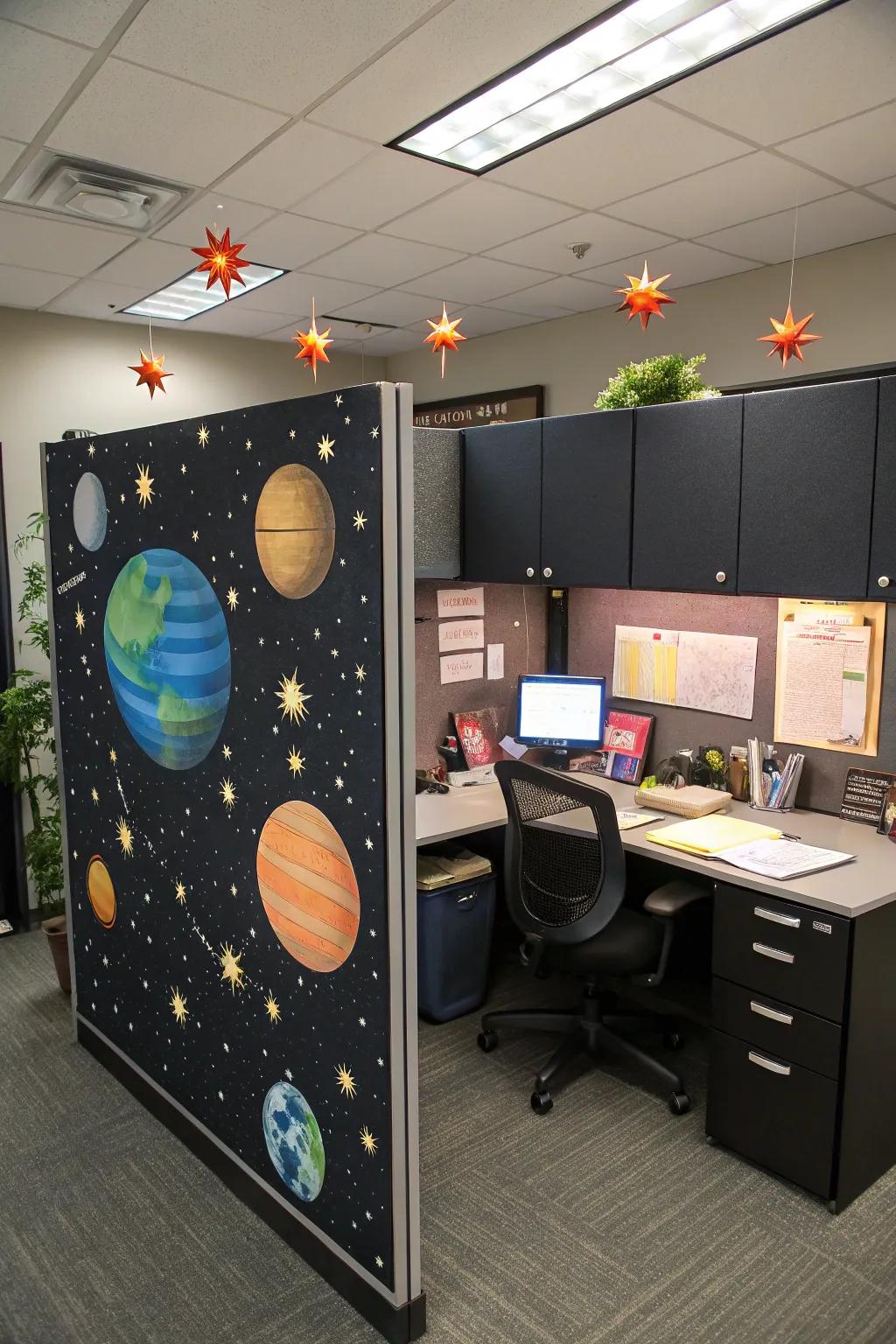 Traverse the universe featuring a cosmic voyage theme that radiates brightly.