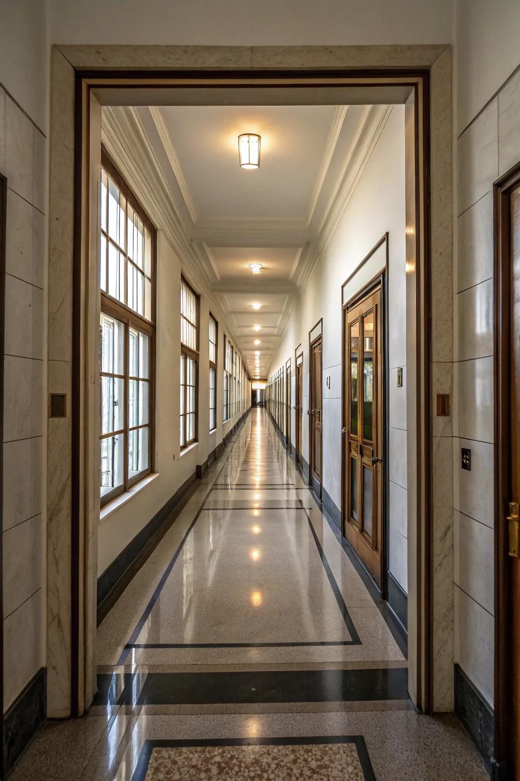Mirrors placed at the end of hallways create depth and a dramatic effect.