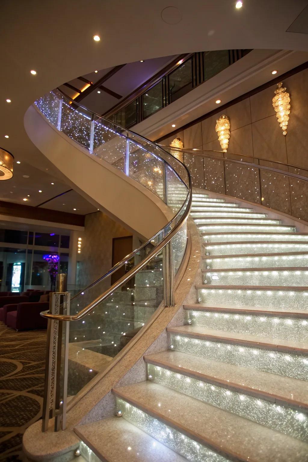 Pristine rail accents with built-in lighting introducing a luxurious element