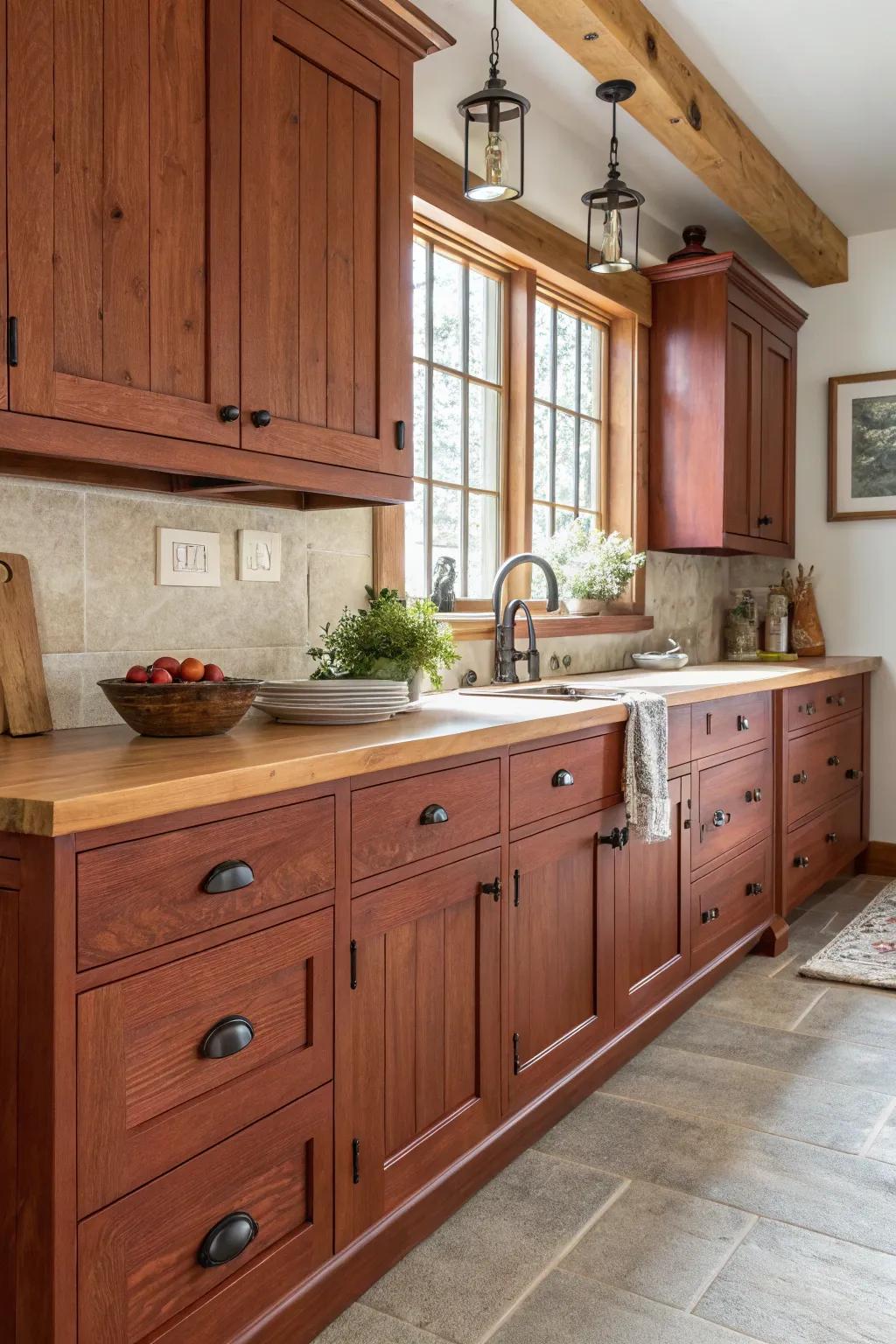 Rustic wood knobs for a seamless, natural aesthetic.