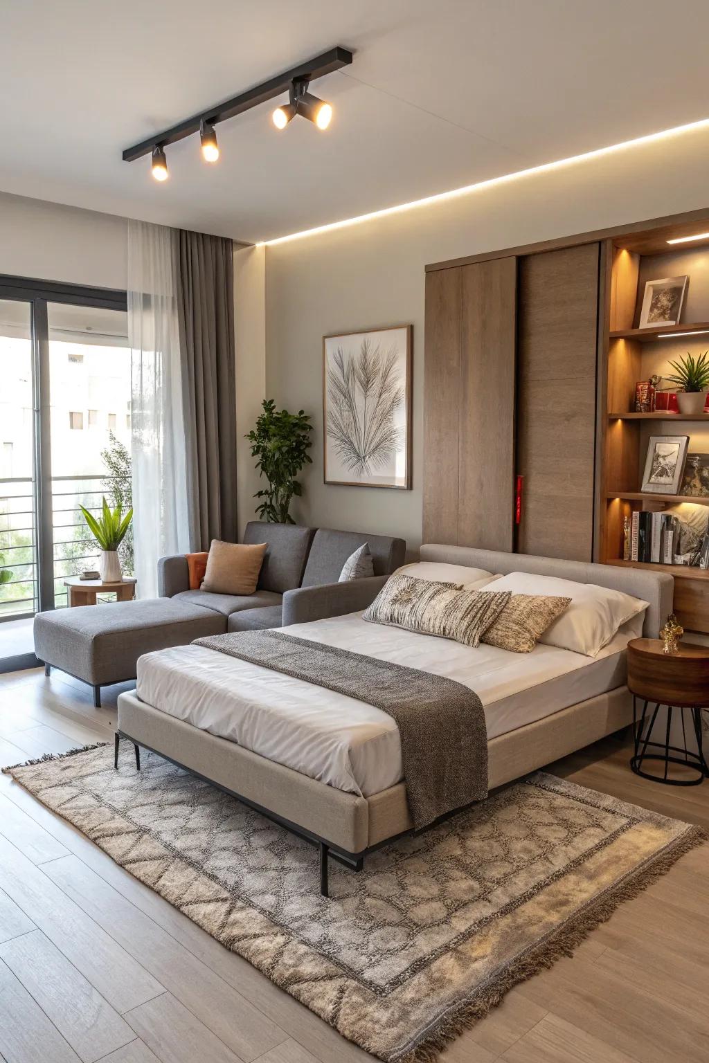 Seamless wall-bed and sofa combination