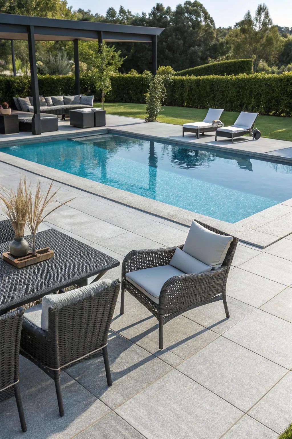 Unseen drains maintain a dry deck without being noticed.