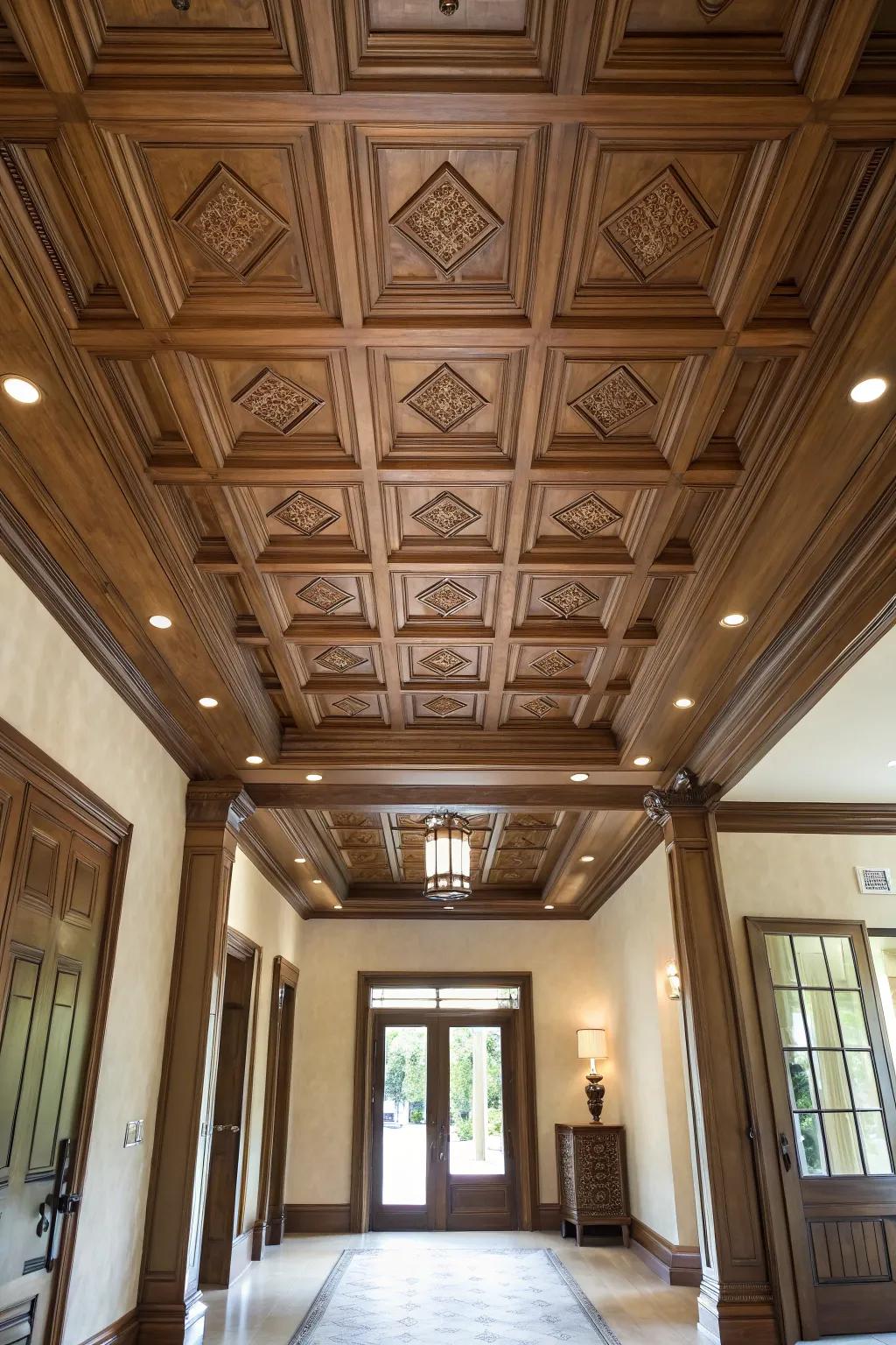 Coffered ceilings add architectural interest and depth.