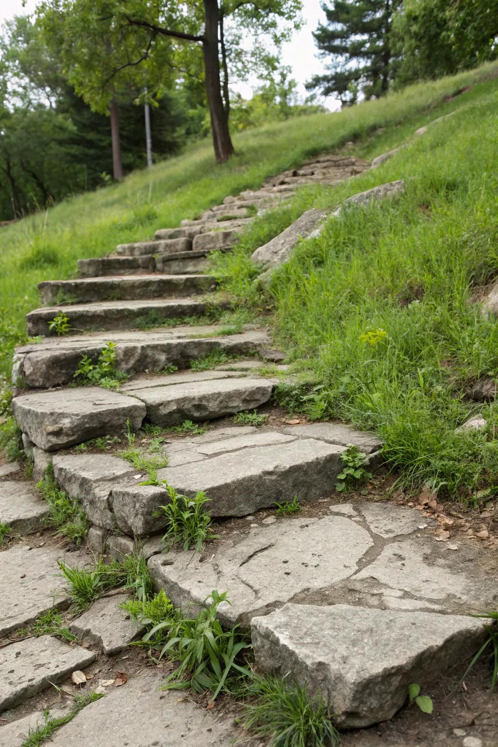 Repurposed cement treads provide sustainability and style.