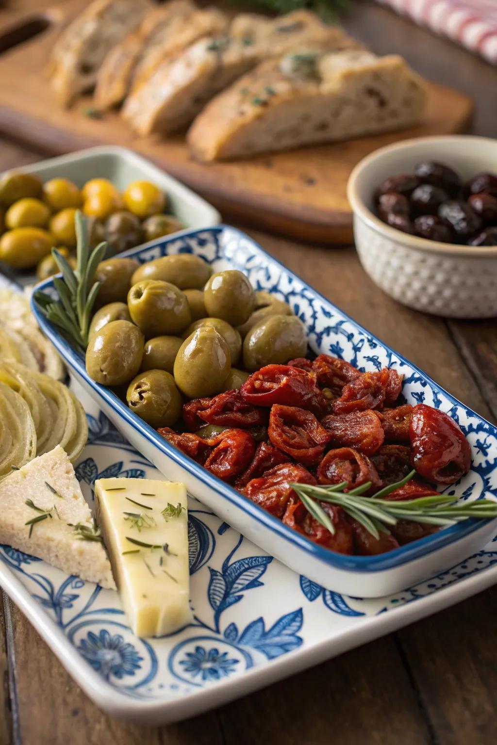 A charcuterie board with a Mediterranean twist.