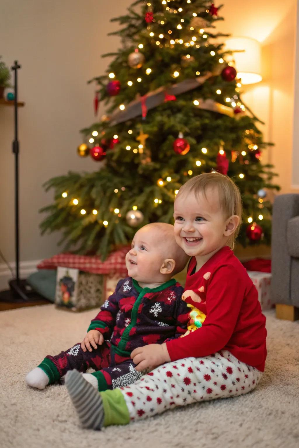 Precious sibling moments in a festive setting.