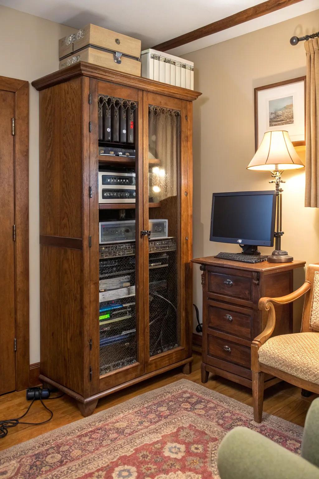 Repurposing vintage furniture can add character to your network setup.