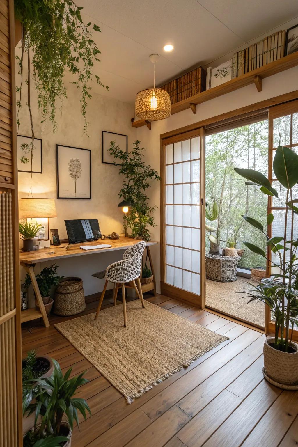 Bamboo flooring creates a natural, serene atmosphere in your office.