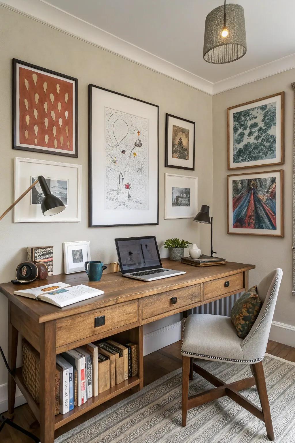 A seamless blend of traditional and modern elements in a home office.