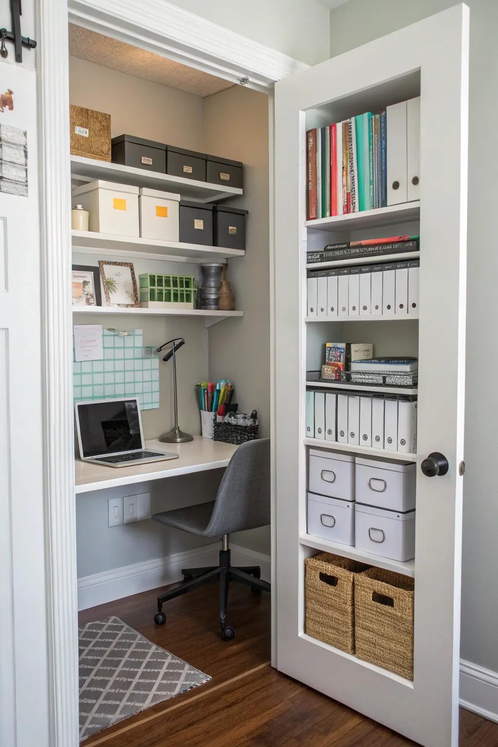 Behind-the-door shelves offer clever concealed storage.