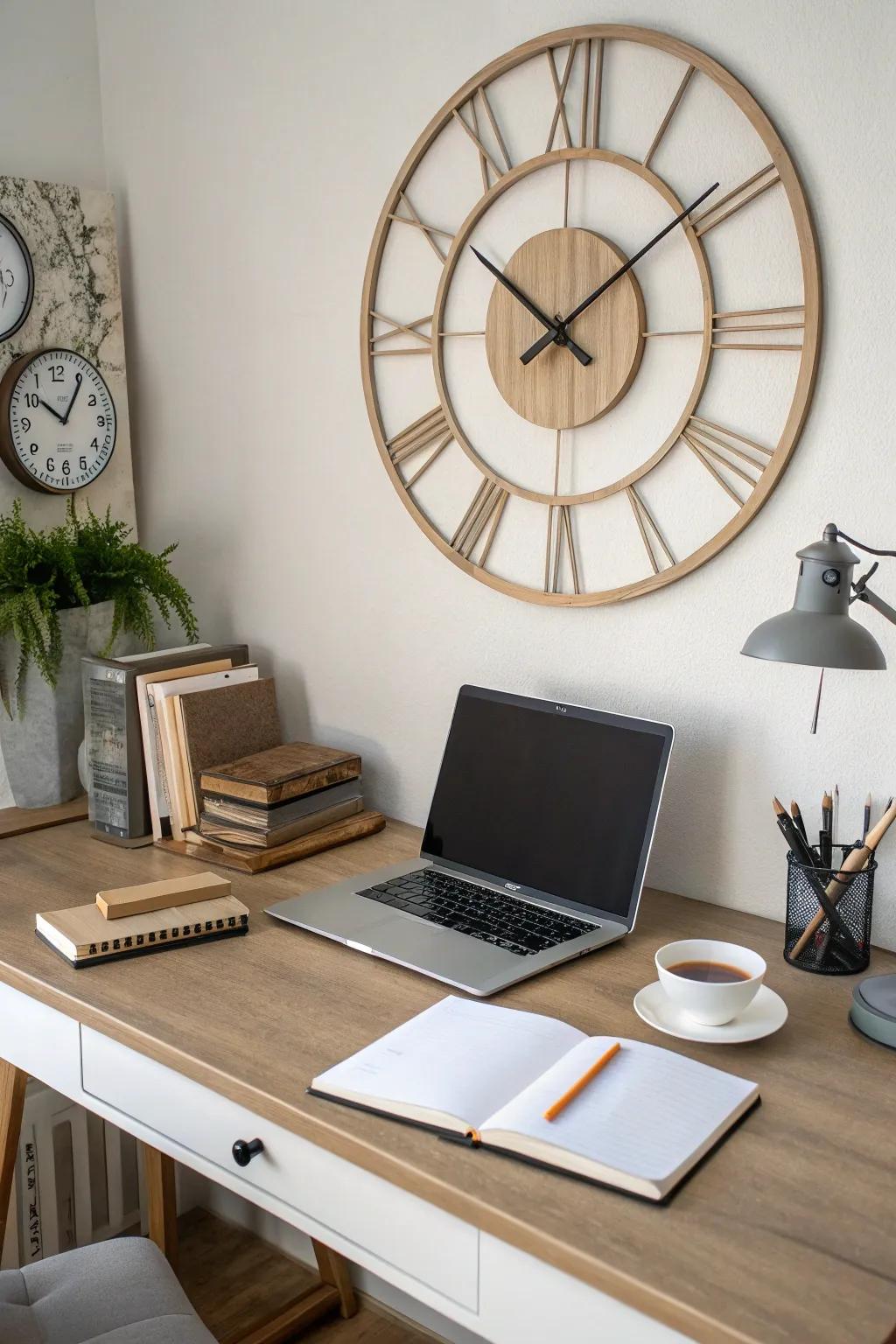 Practical design like clocks introduces style and utility.