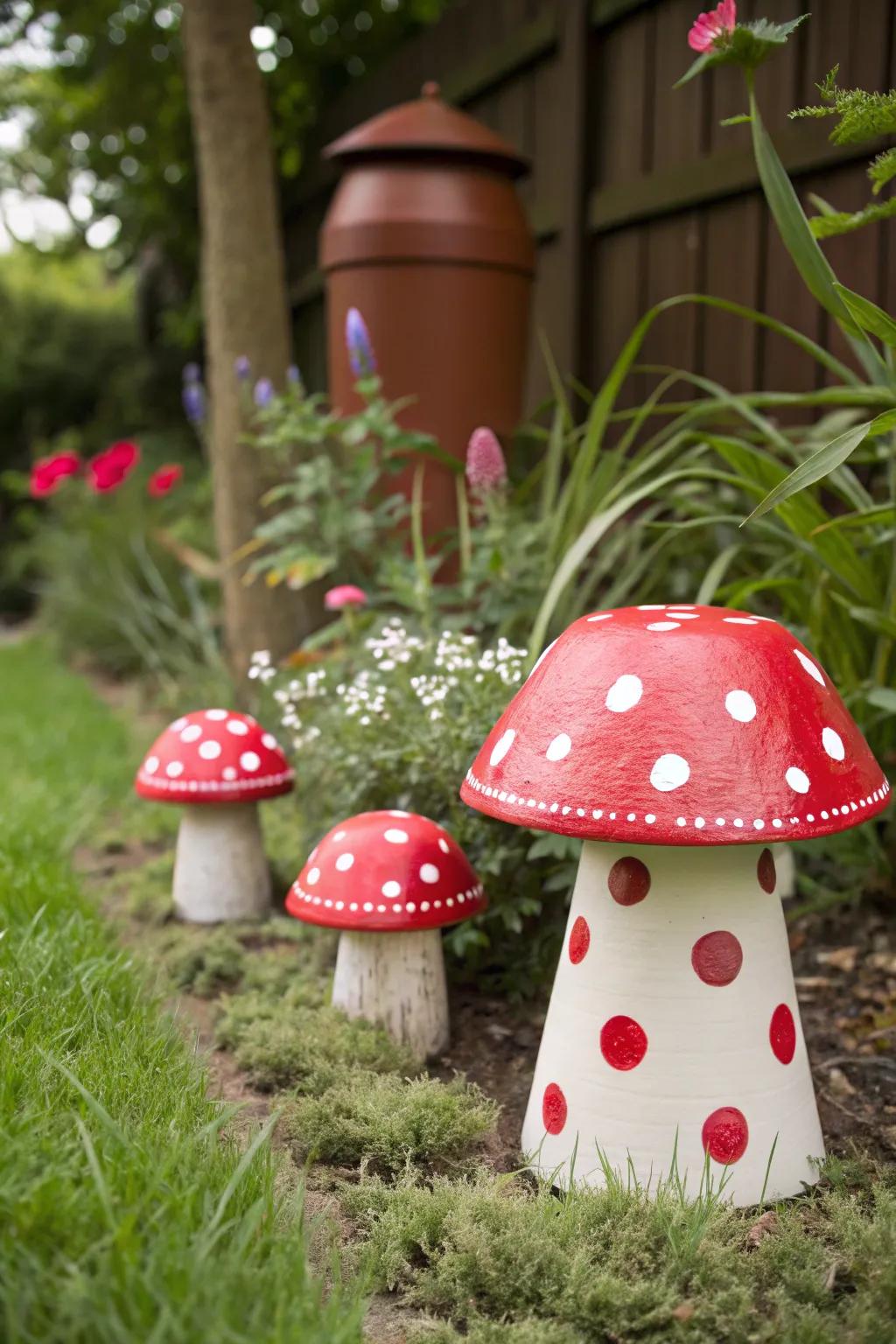 Add whimsy with decorative toadstools.
