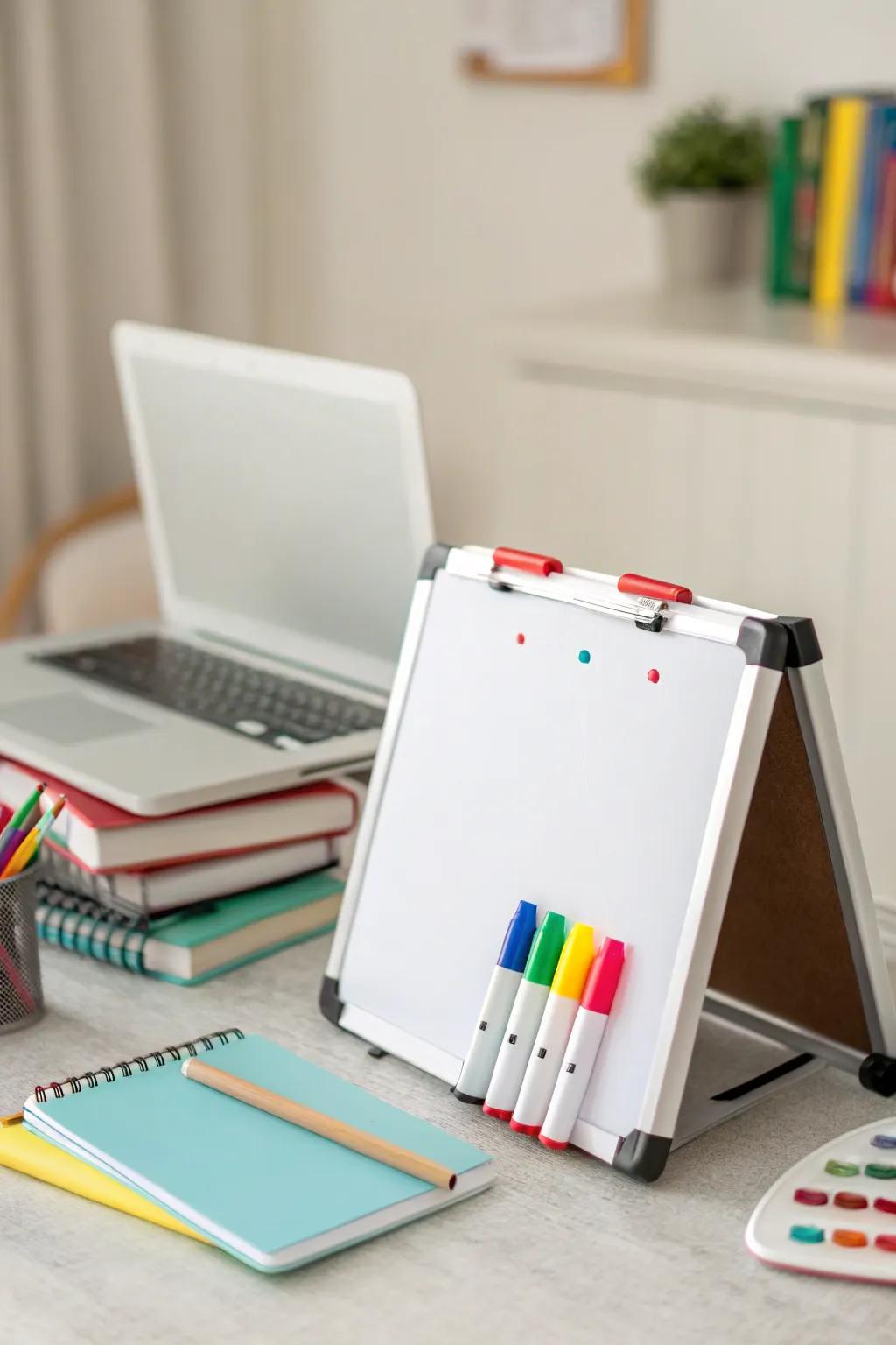 A mobile whiteboard is useful for quick notes.