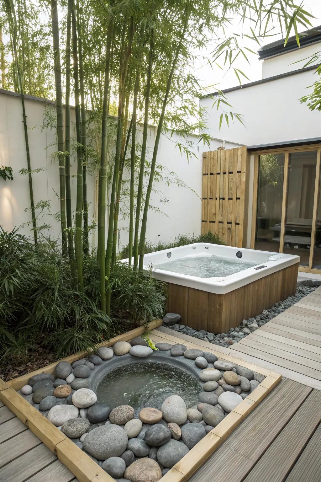 Craft a peaceful Zen retreat with your hot tub as the centerpiece.