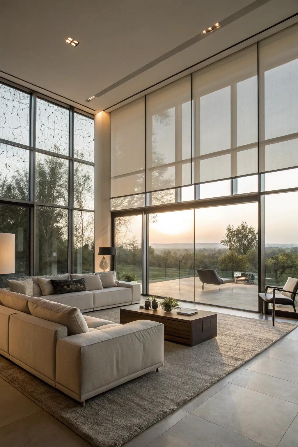 Colored glass provides a sleek and permanent option for light management.