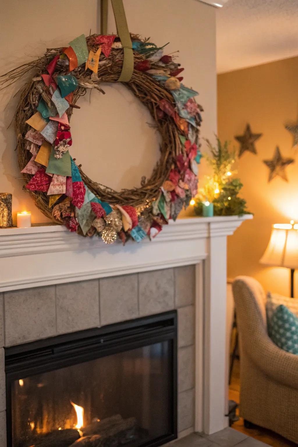 An eco-conscious wreath highlighting inventiveness and sustainability.
