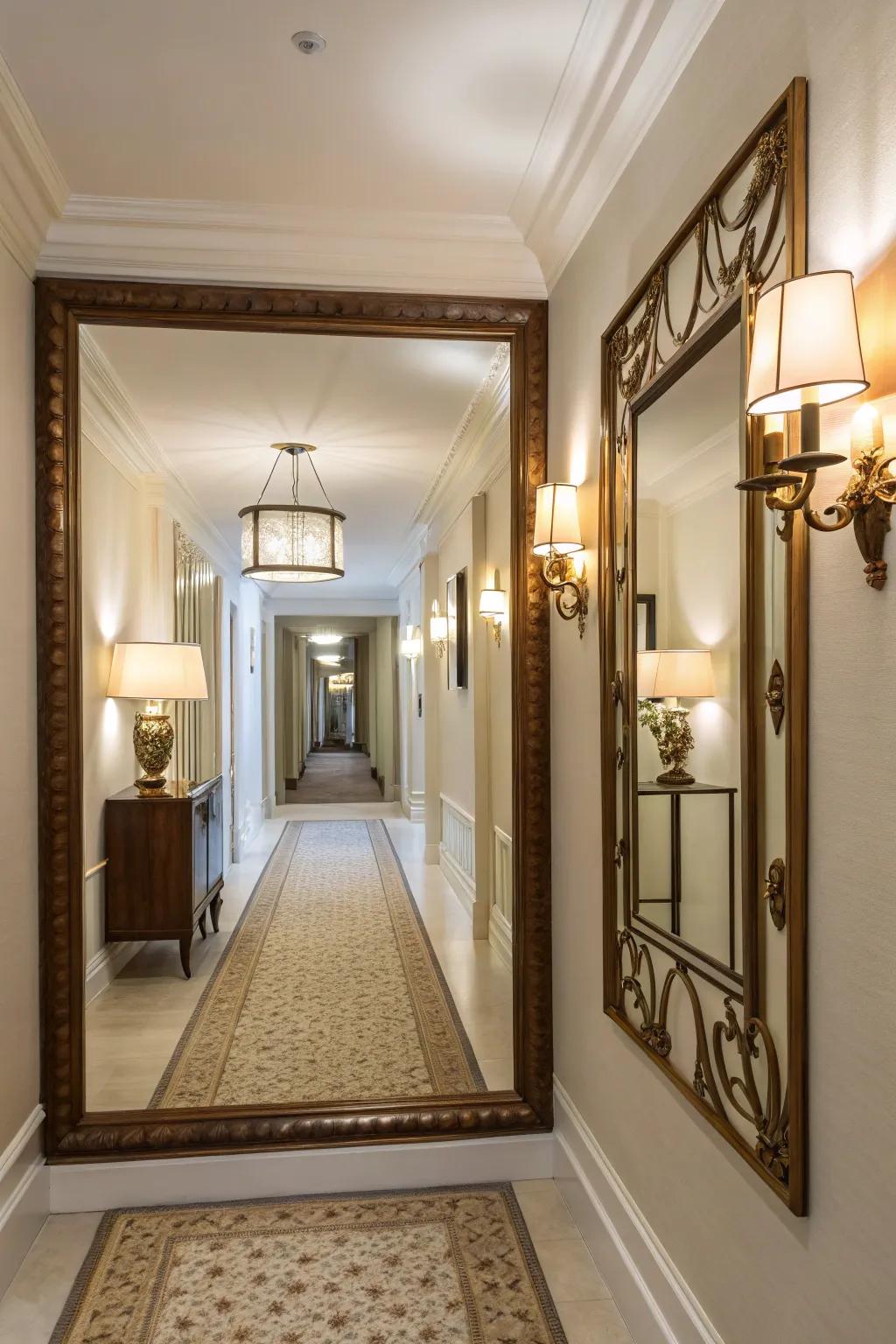 Lighting amplifies the reflective splendor of mirrors.