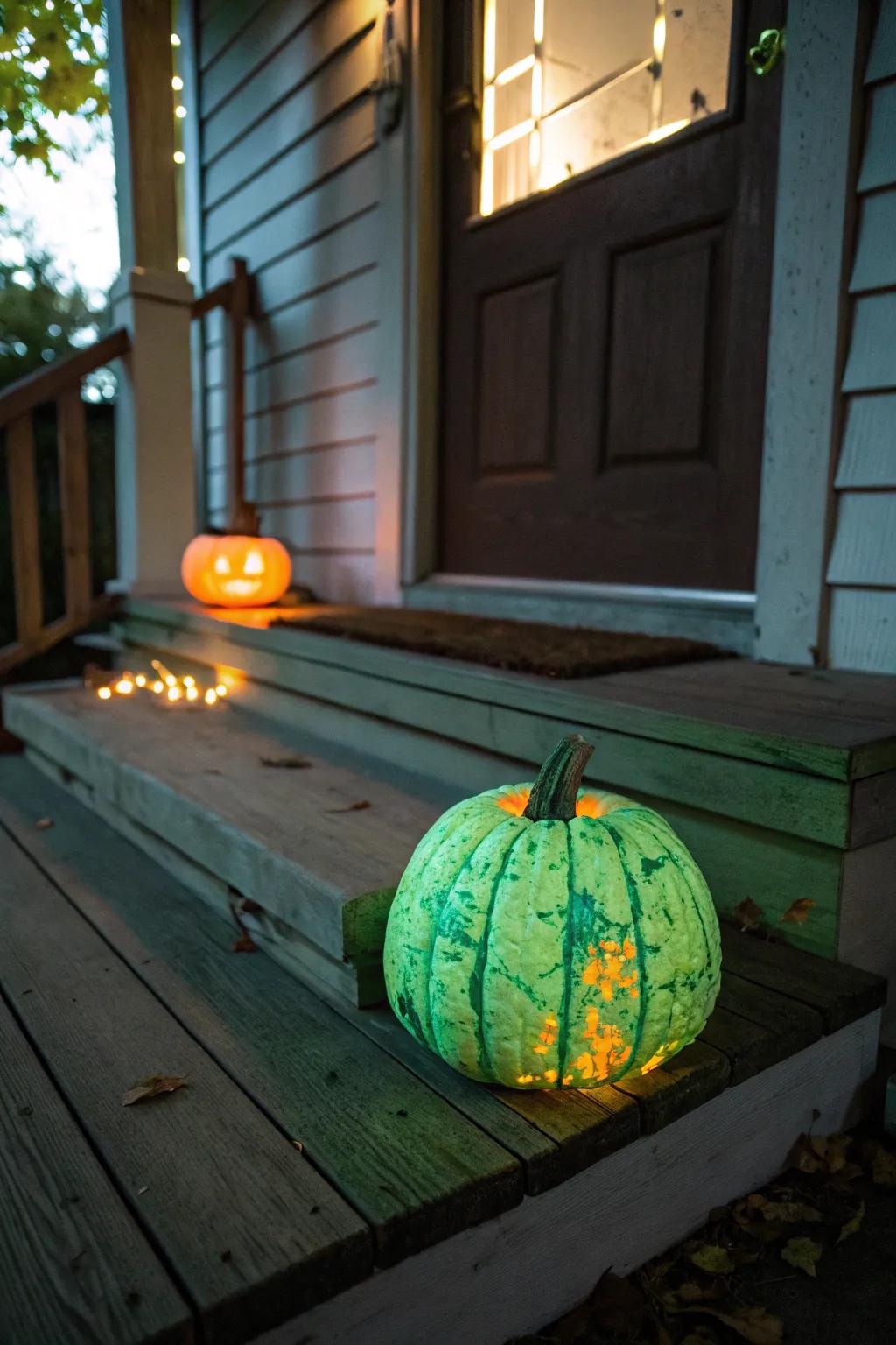 A glow-in-the-dark pumpkin, casting a magical radiance over your evening décor.