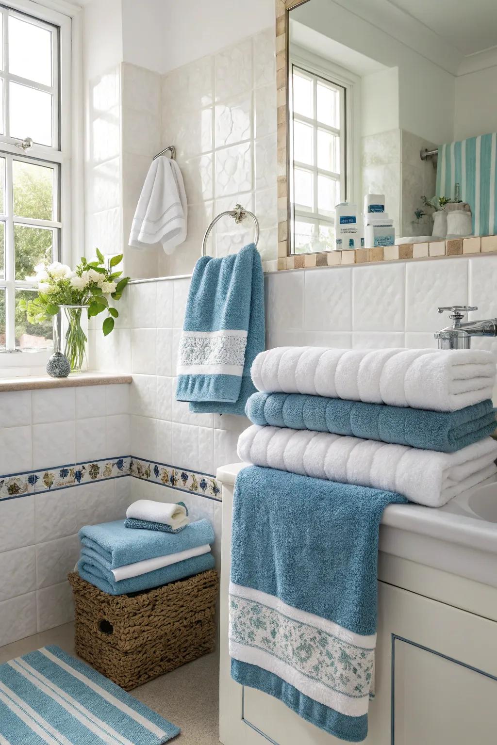 Color-coordinated towels create a unified and stylish bathroom look.
