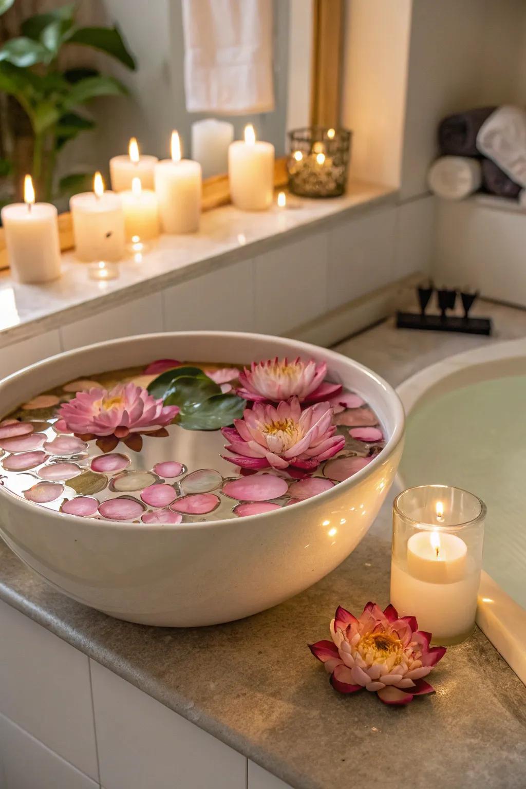 A serene drifting floral design within a bathroom context.
