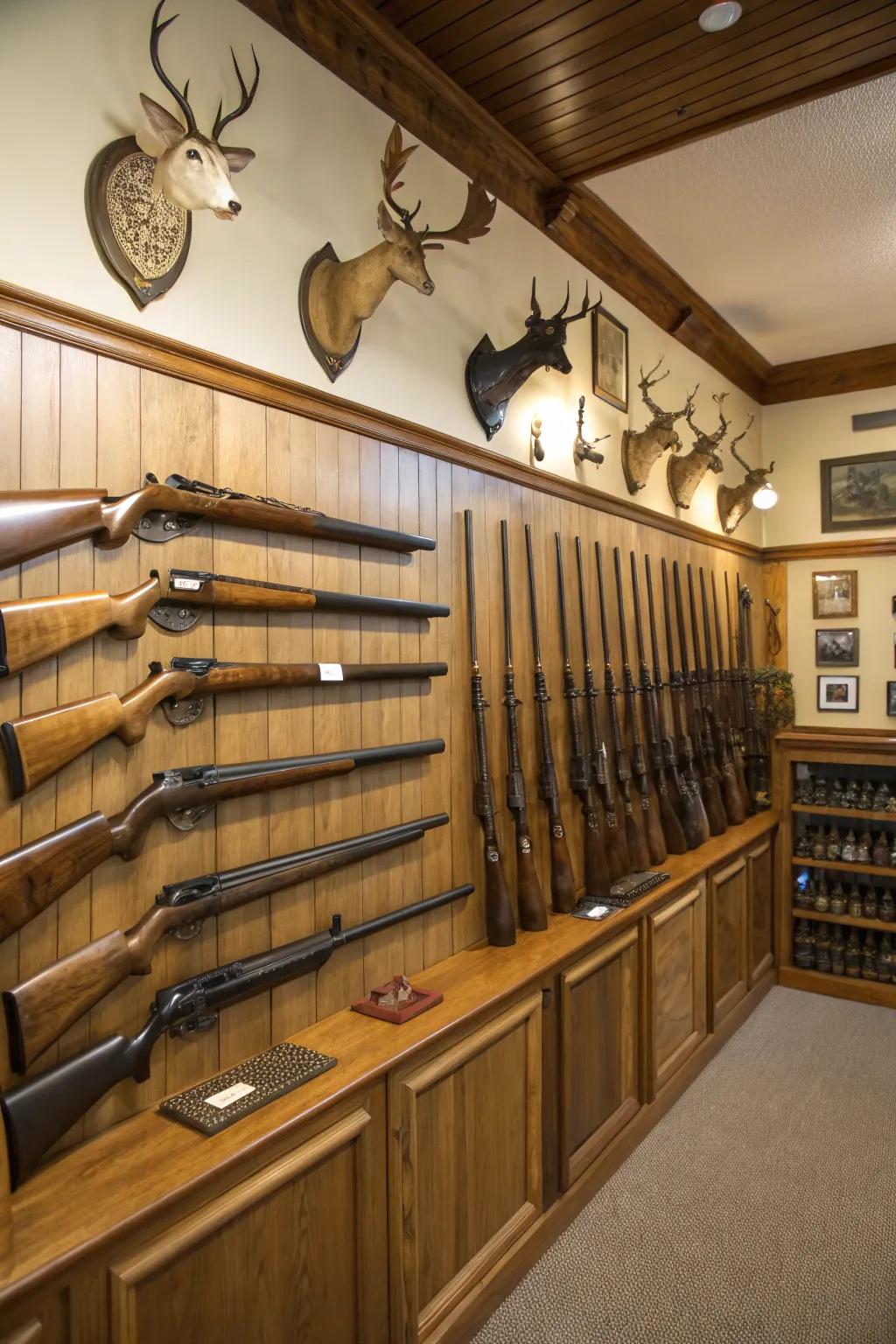 A gun rack blends practicality with visual attraction.
