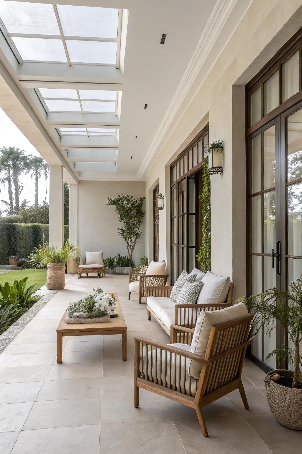 A basic look offers a serene indoor patio.