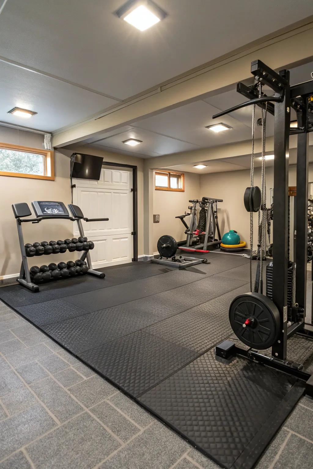 Rubber flooring is ideal for active spaces.