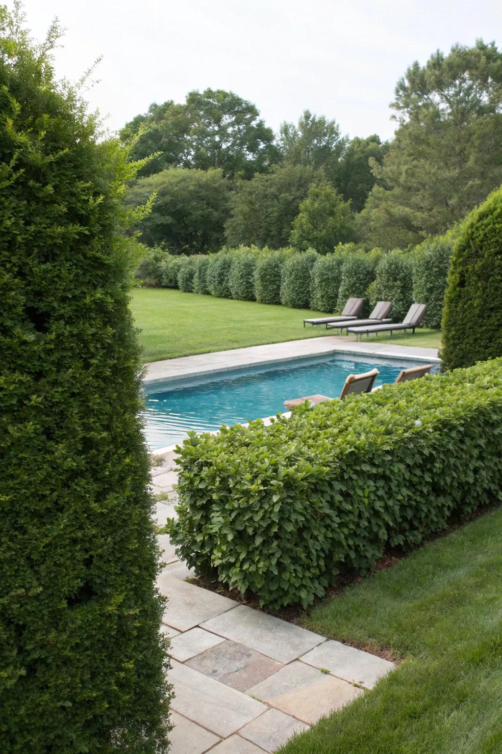 Hedges offer fashionable seclusion for your pool.