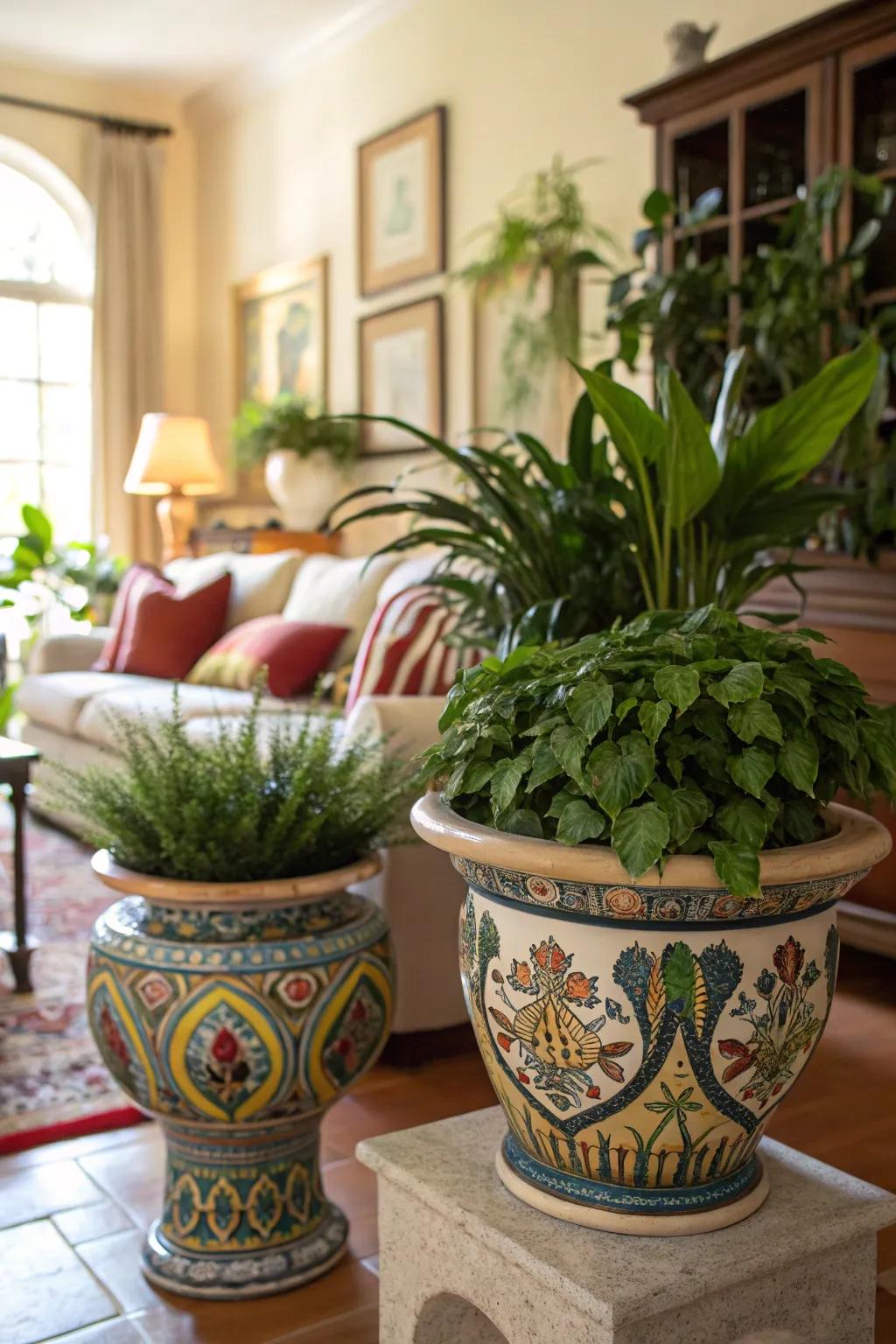 Majolica vessels add a colorful and artistic touch to your home decor.