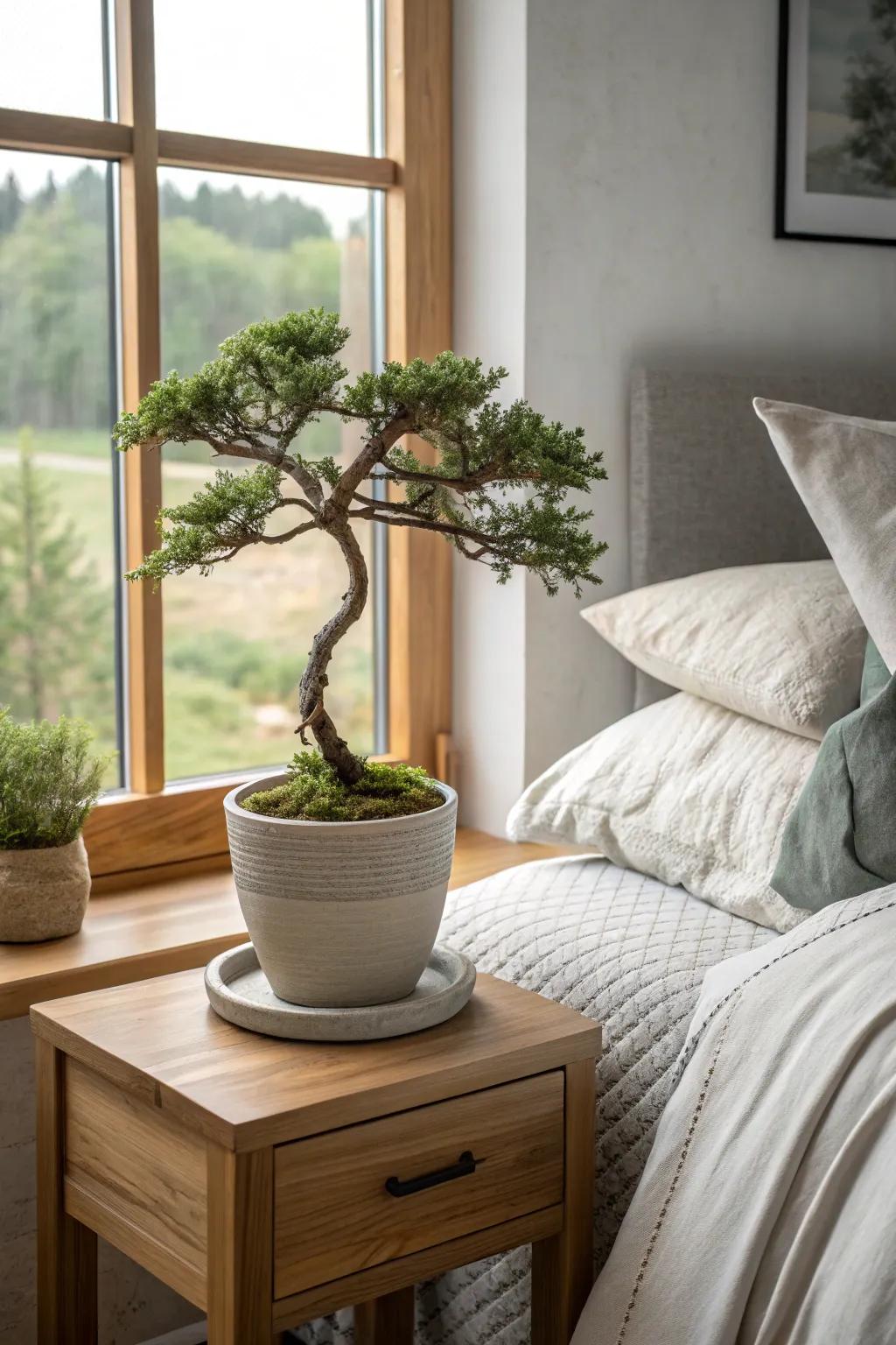 Lush greenery breathes life into this Japandi bedroom, crafting a natural oasis. 🌿 #GreenLiving #InteriorPlants
