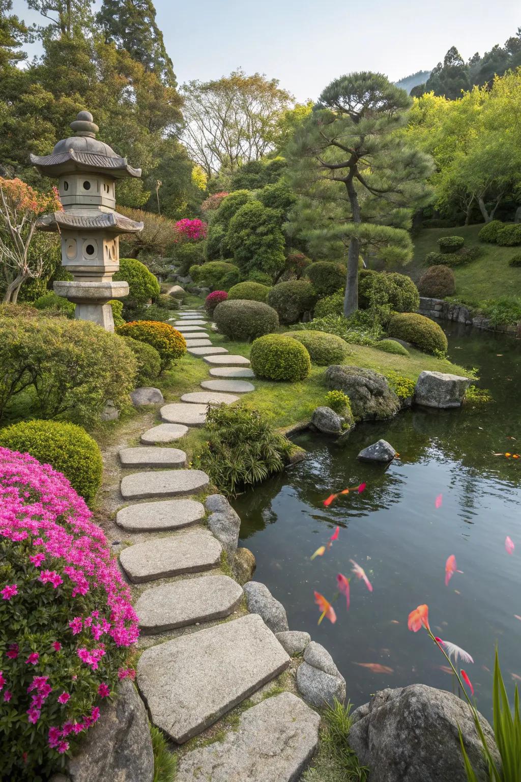 A harmonious blend of natural elements in a Japanese garden.