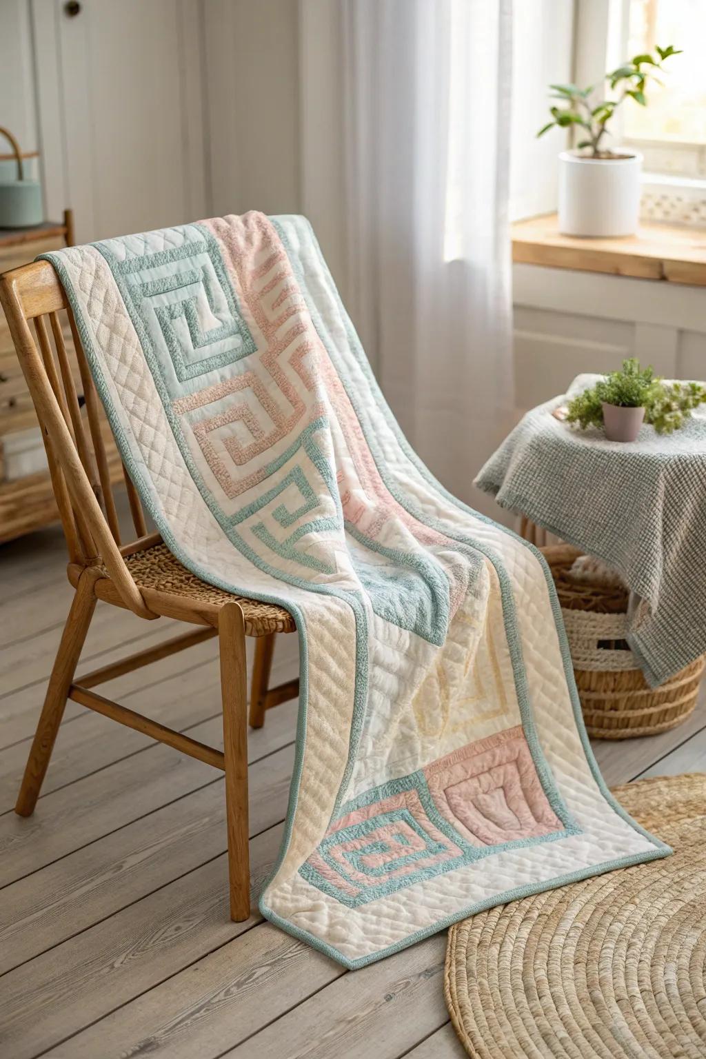 Unravel the magnificence of artistry through the Enigmatic Labyrinth quilt – wherein simplicity converges with intricate design.