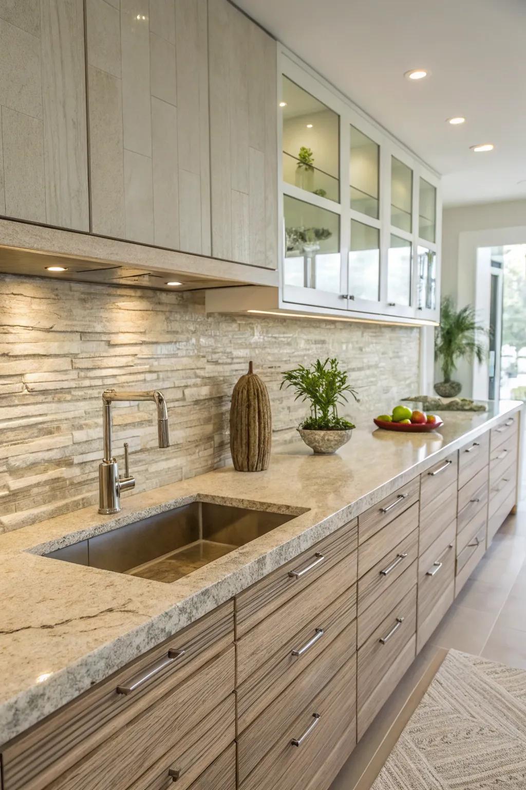 Stone and glass give a cool textural contrast.