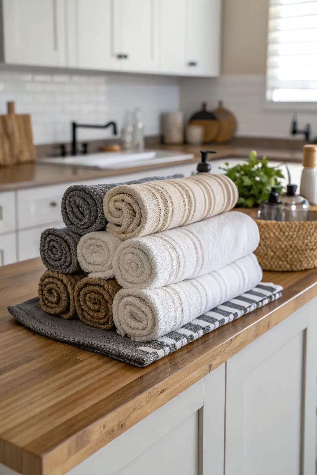 Combine paired and coiled cloths for a vibrant display.