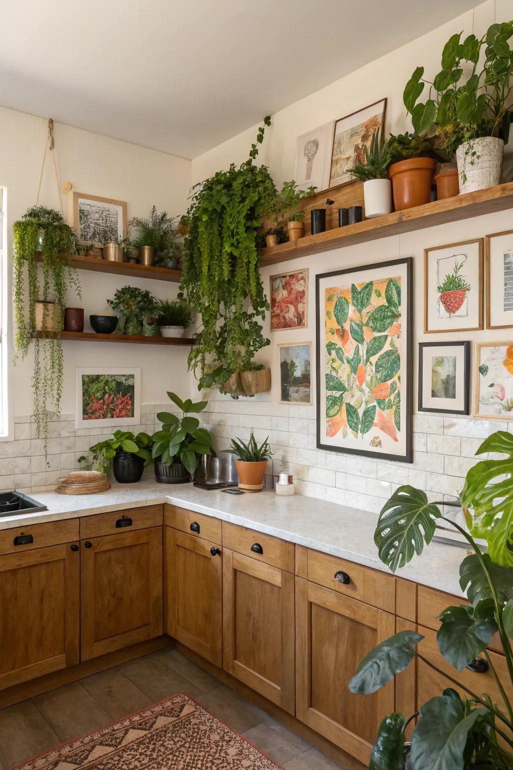 Imaginative plant settings inject visual flair into your cooking area.