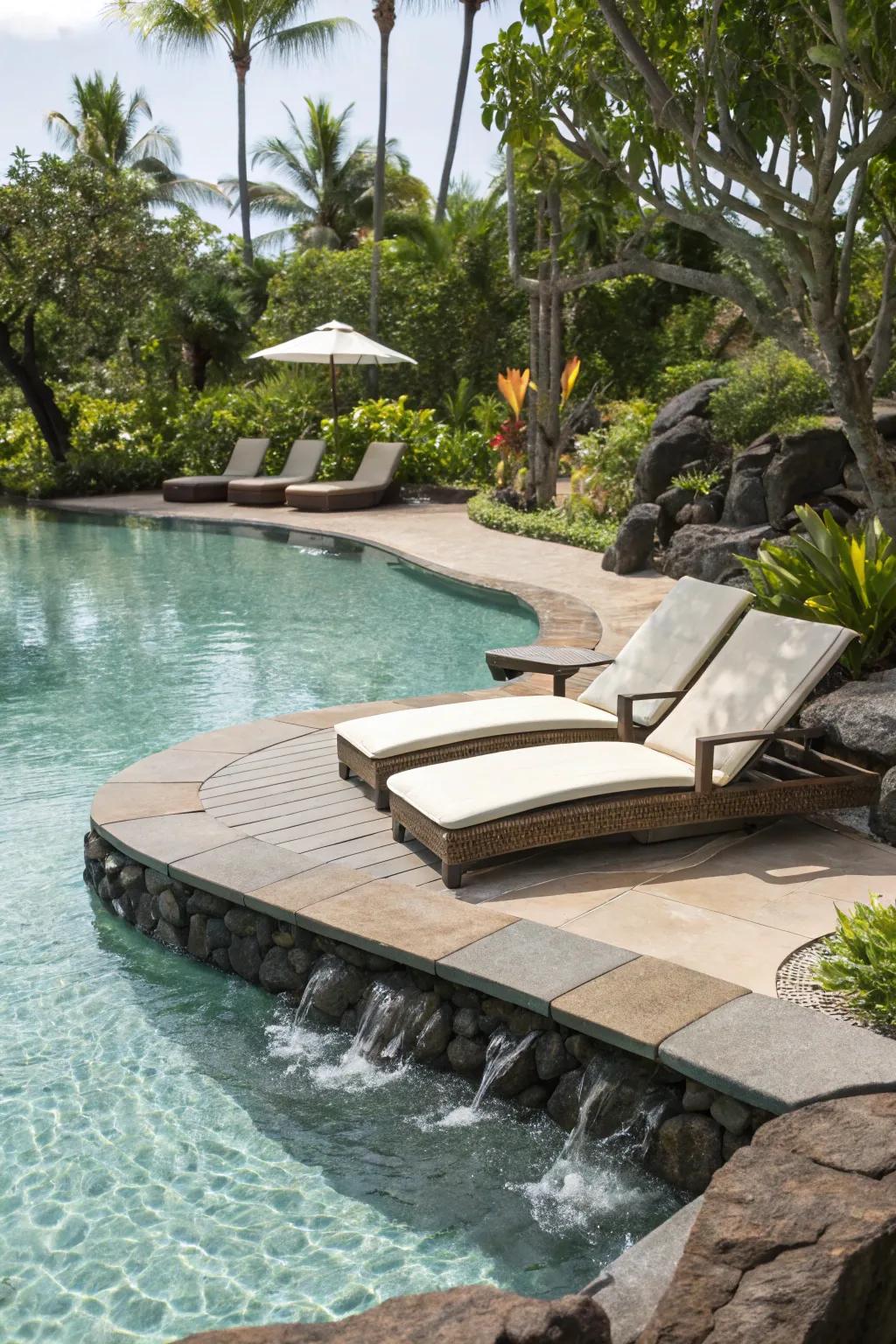 Tanning decks provide a restful space to lounge in lagoon pools.