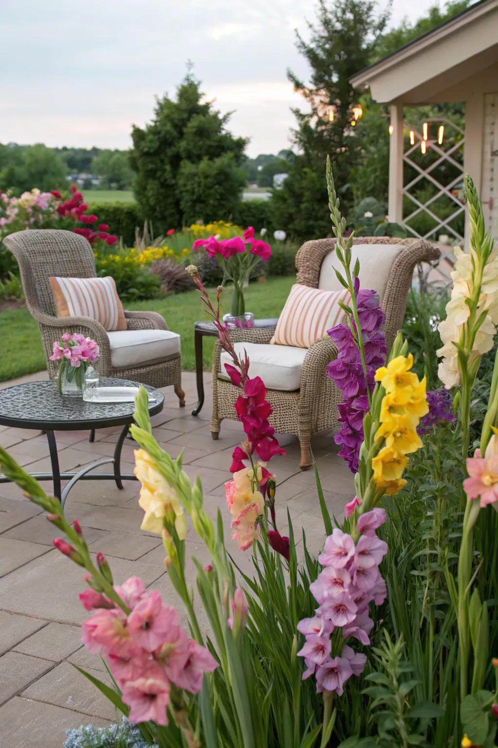 Flowering blossoms produce a comfortable and inviting seating spot.