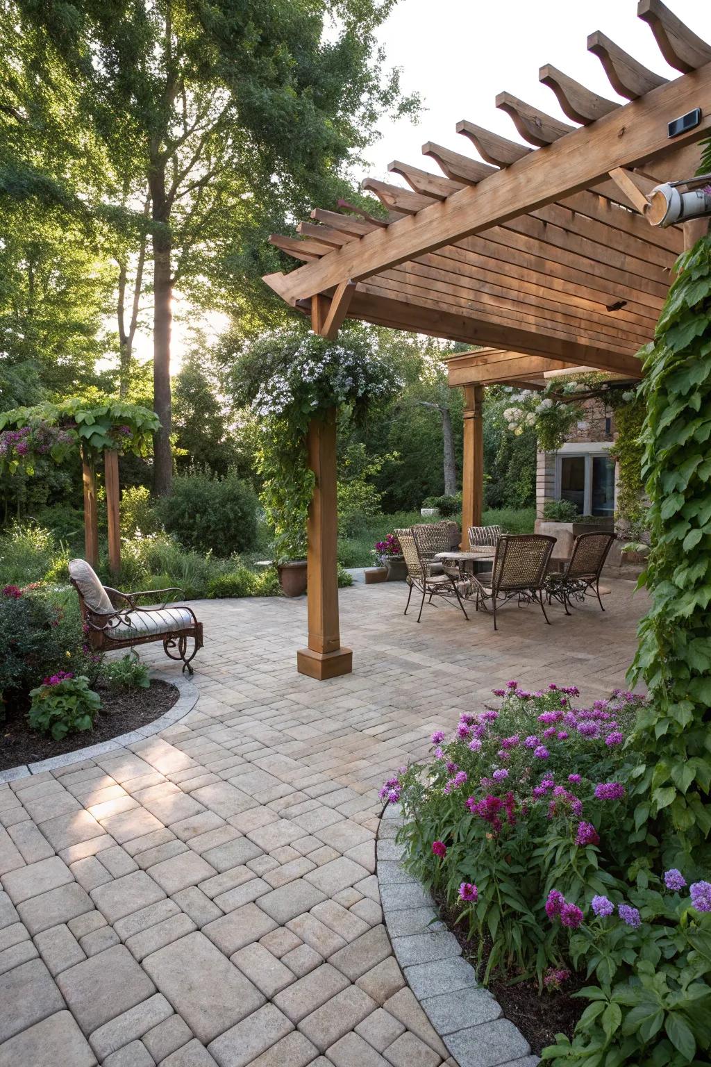 A pergola enhances both function and style of this patio.