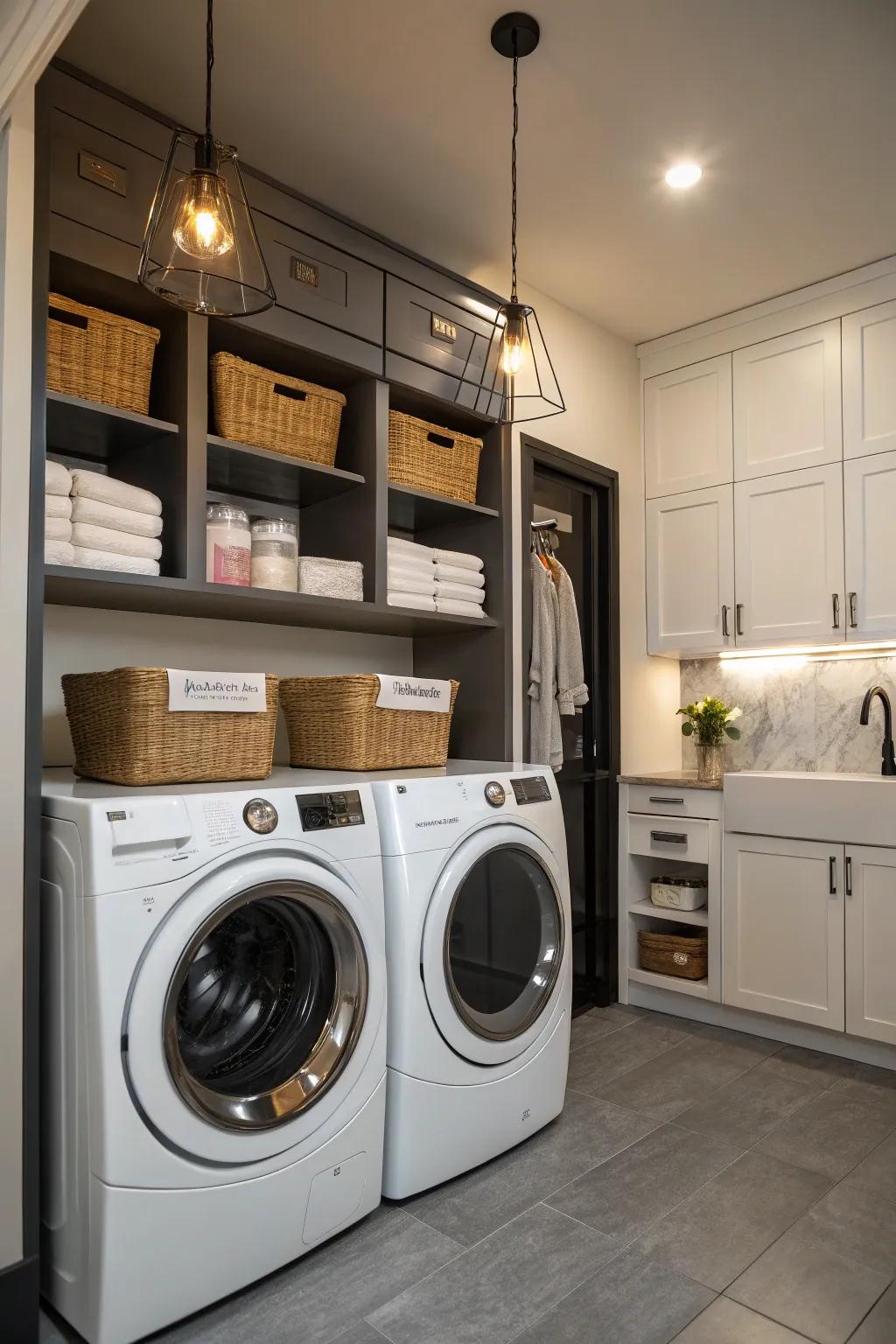 Bright lighting makes laundry tasks much simpler.