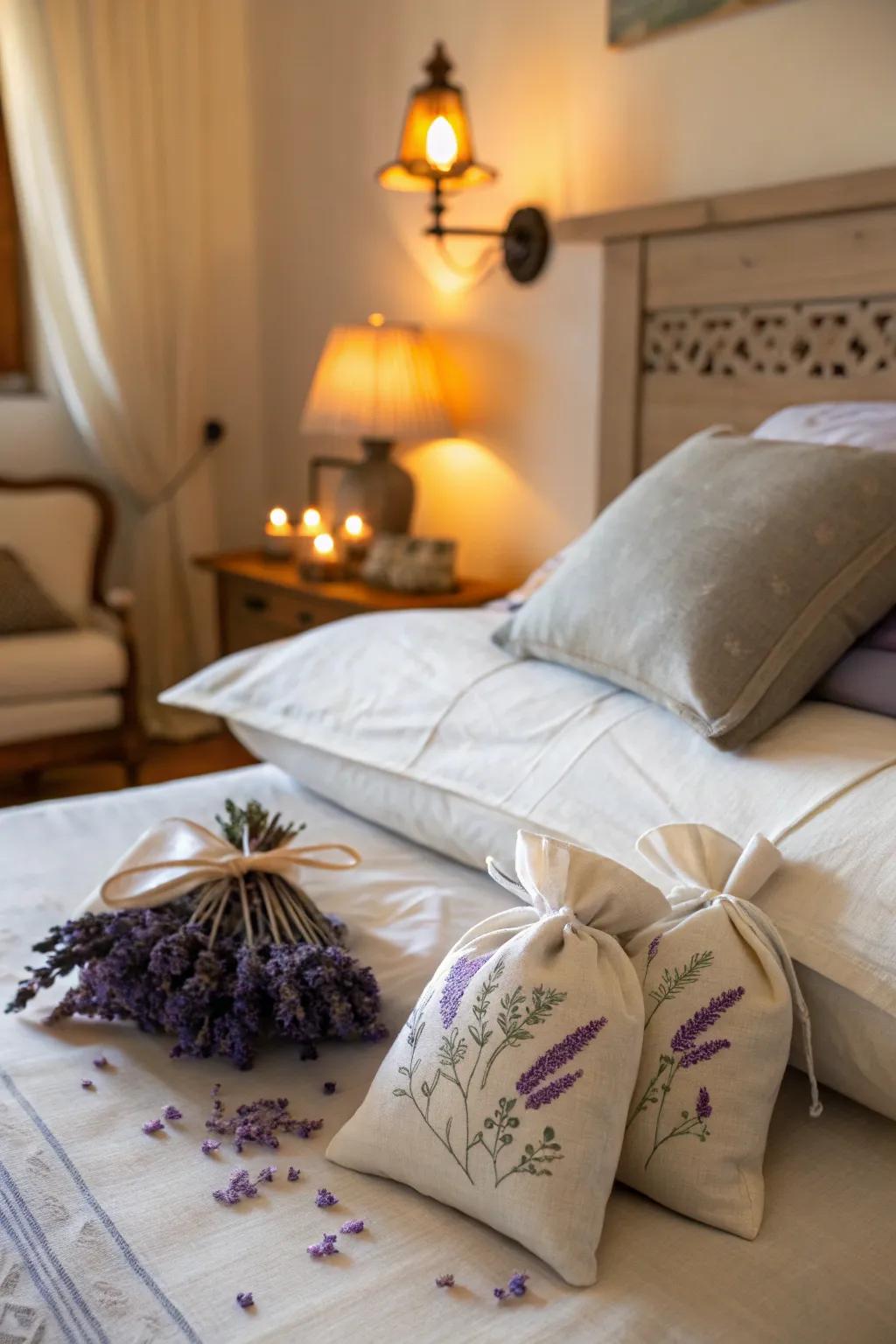 Lavender sachets that are suitable for a tranquil night’s rest.