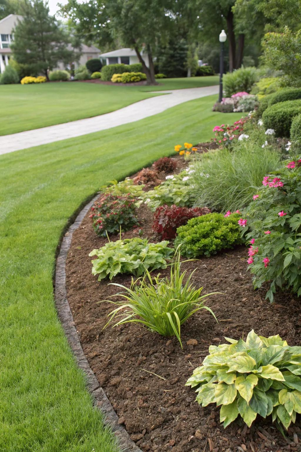 A mulched garden bed helping to conserve dampness and deter weeds.