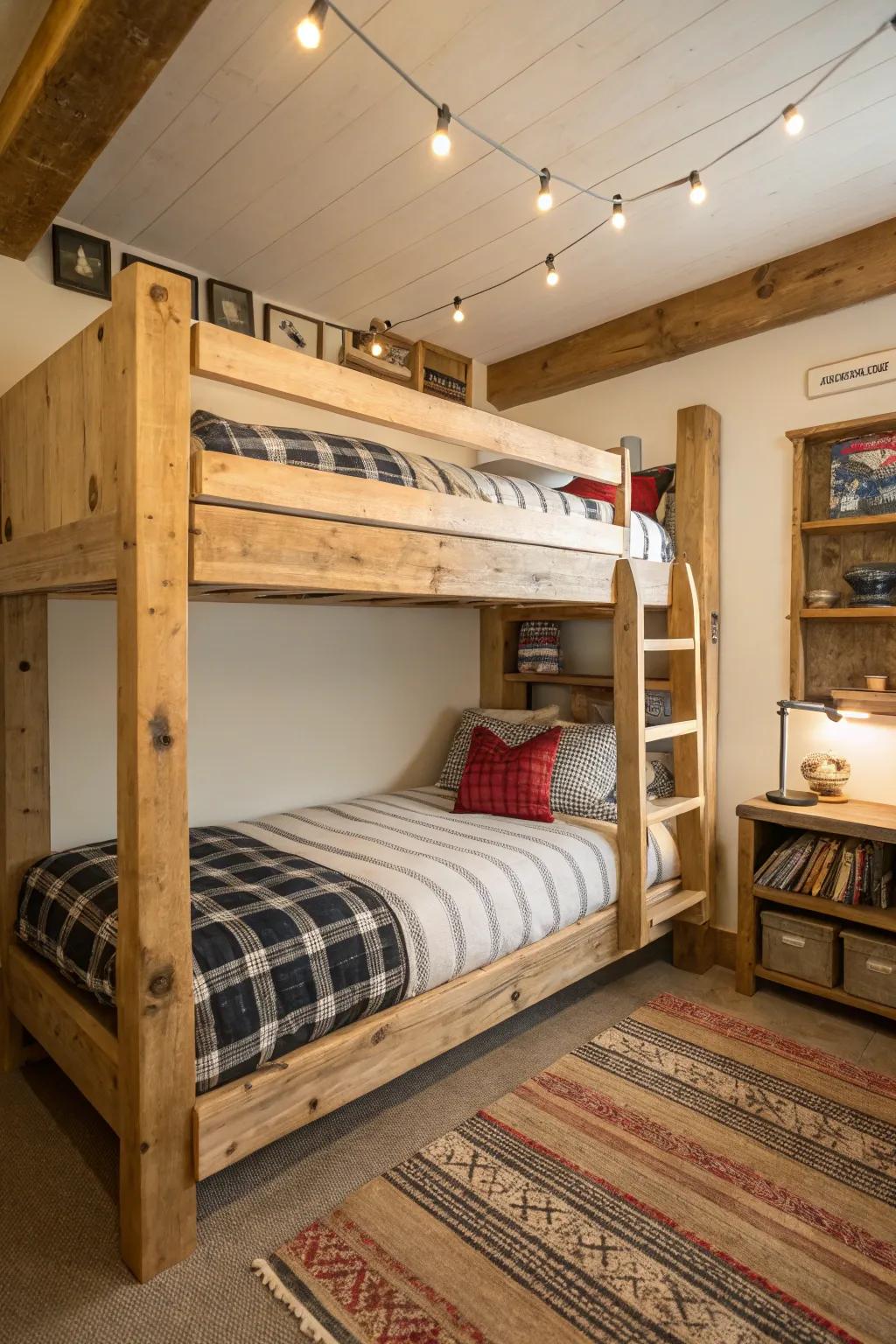 Native wood brings rustic charm to small spaces.