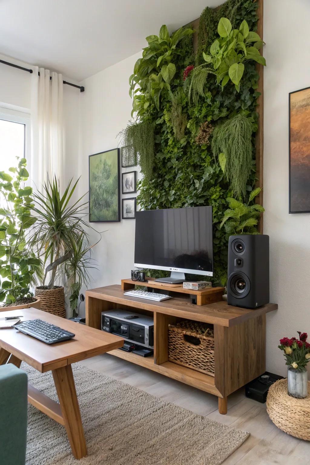 A wall garden adds life and color to your setup.