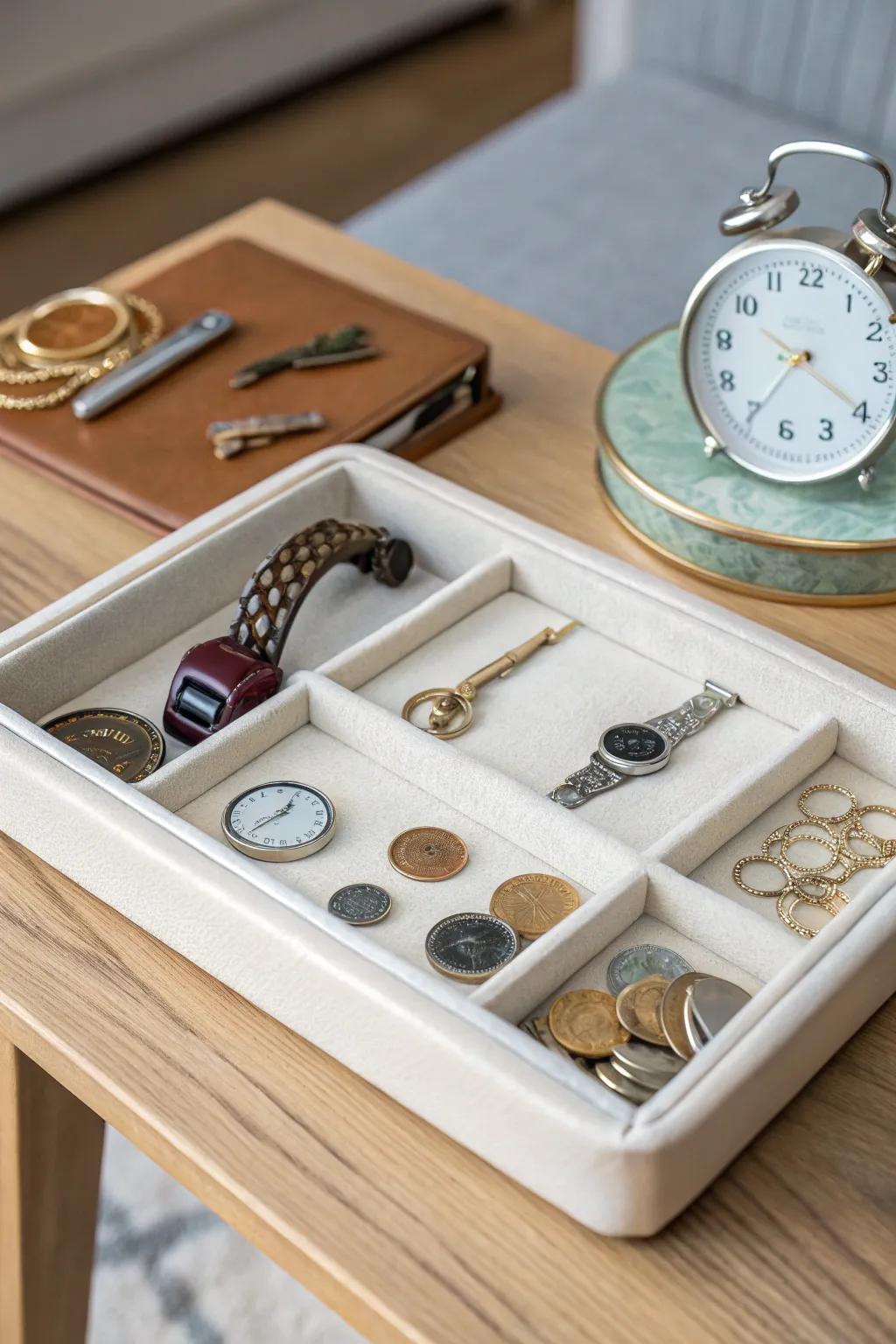 Trays providing both order and style on side tables.