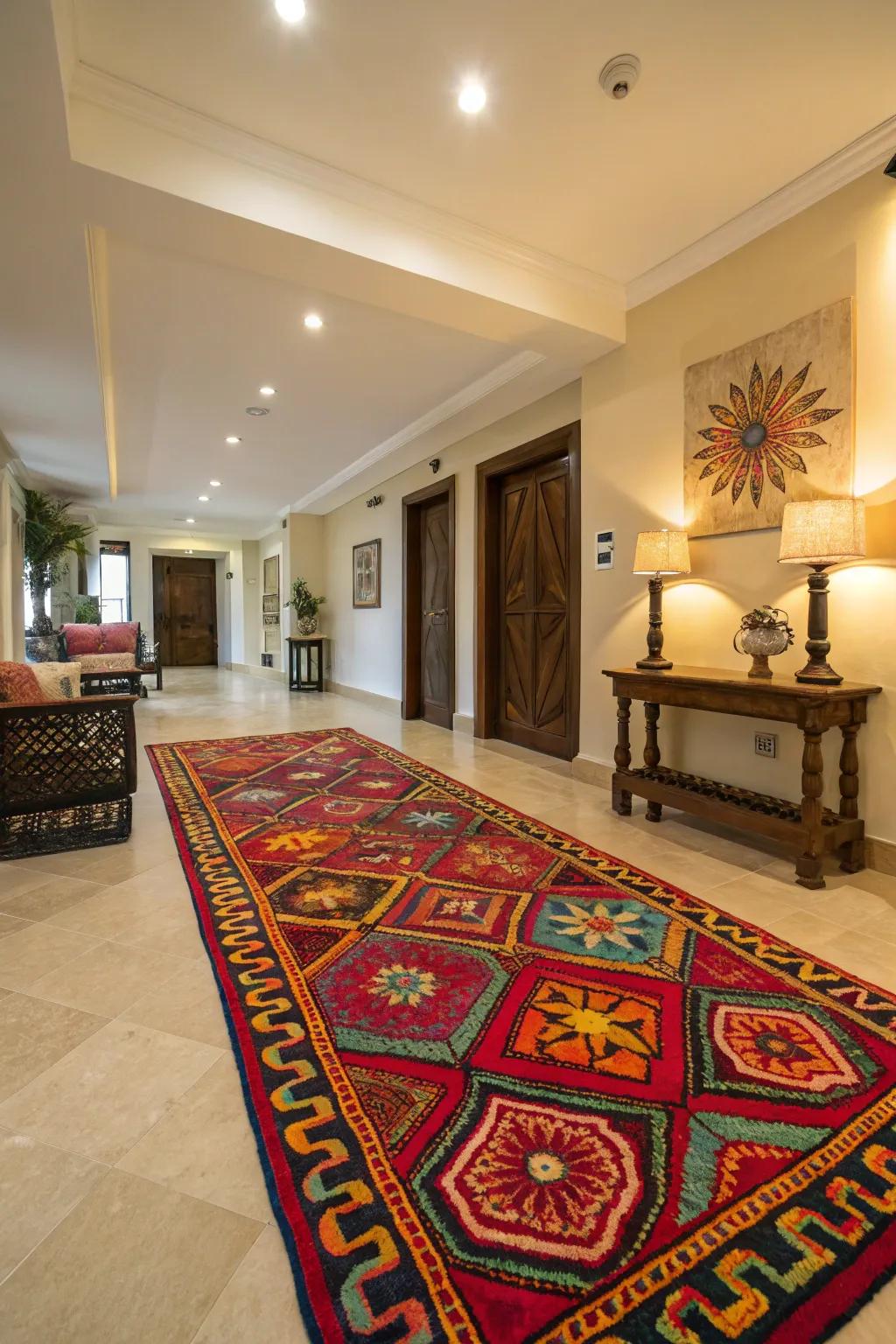 A foyer enlivened with a vibrant floor covering