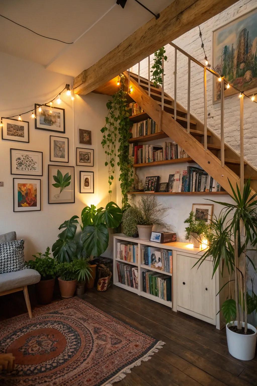 Customized decor adding warmth to the loft.